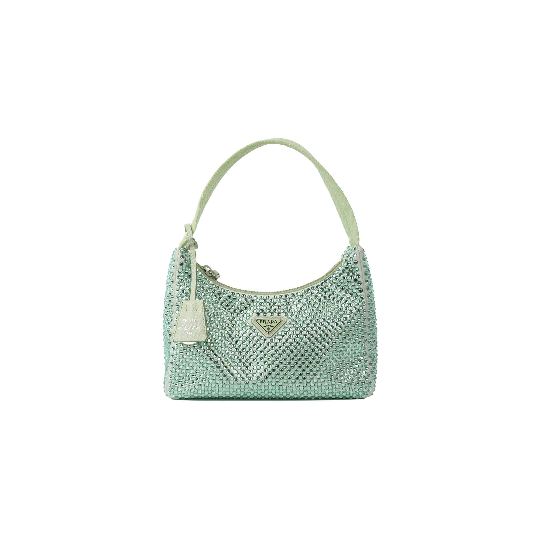 Pra*a mint green crystal re-edition 2000 shoulder bag (22*17*6cm)